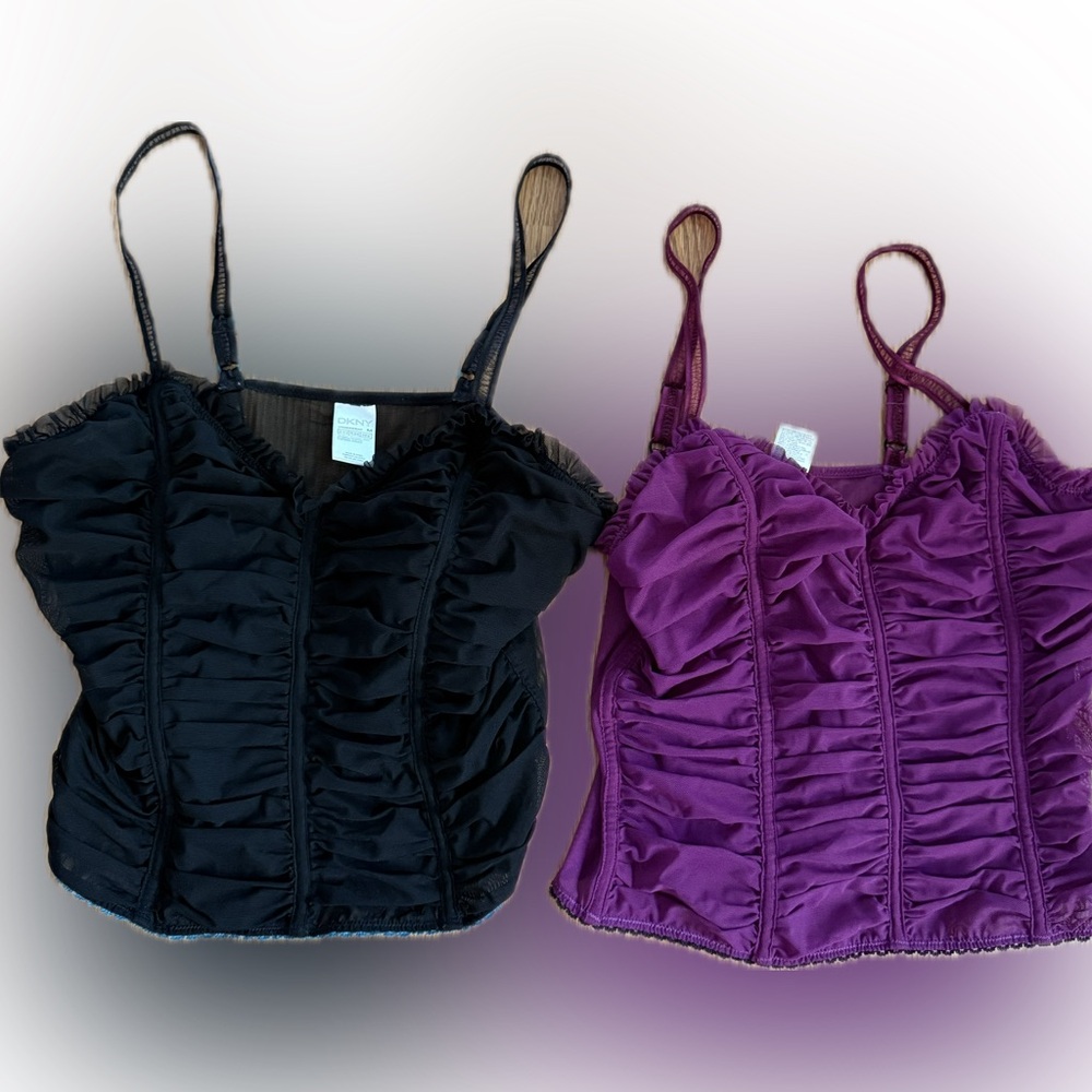 TWO DKNY RUCHED CAMIS. MEDIUM